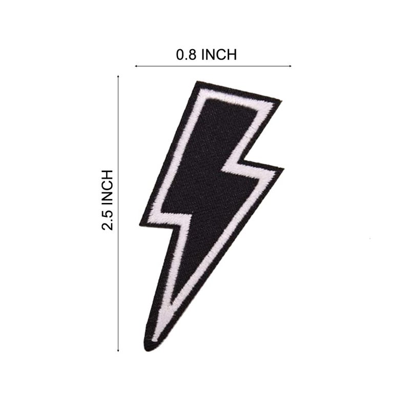 U-Sky Sew or Iron on Embroidered Patches | Black White Lightning Bolt Design | High Contrast Athletic Style | Sports Enthusiasts Teens | Demin Jeans Jackets Backpacks Bags Caps | 2.5"x0.8" 3PCs Pack - Image 2
